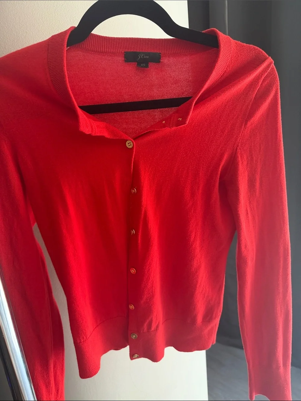 J. Crew Bright Scarlet Red Lightweight crew neck Button-Up Cardigan